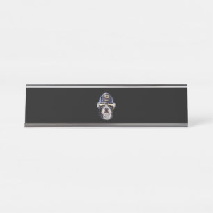 Porte-nom Pour Bureau Mignonne Chien de taureau français portant un casq