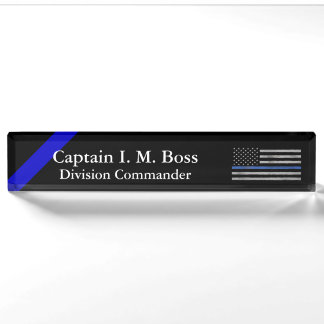 Porte-nom Pour Bureau Mince Ligne Bleue - Drapeau en détresse déchiqueté