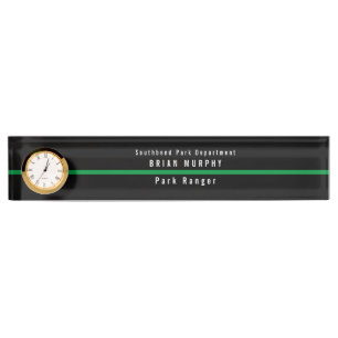Porte-nom Pour Bureau Mince Ligne verte Monogramme militaire Horloge