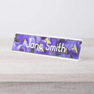 Porte-nom Pour Bureau Miniature Bleu Irises Printemps Floral
