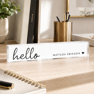 Porte-nom Pour Bureau Minimal Bonjour   Moderne Cœur Propre Simple Blanc