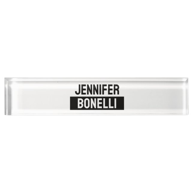 Porte-nom Pour Bureau Minimalist Black & White Plain Elegant Modern Name (Devant)