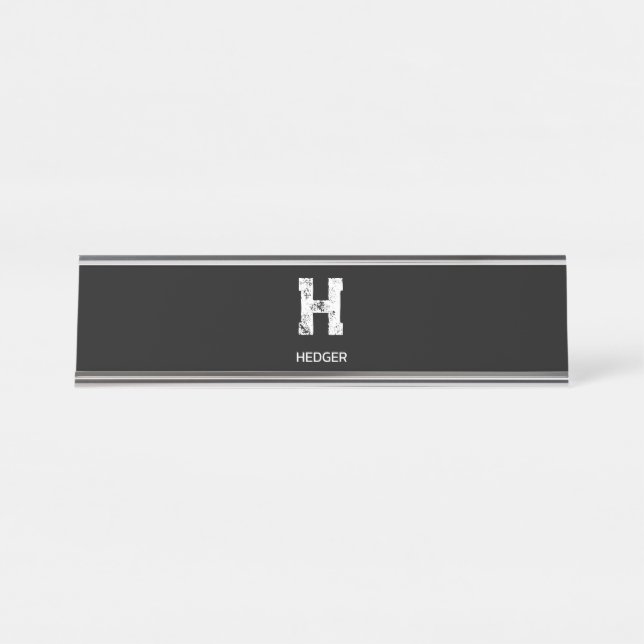 PORTE-NOM POUR BUREAU MINIMALIST WHITE ONE LETTER MONOGRAM NAME BLACK  (Devant)