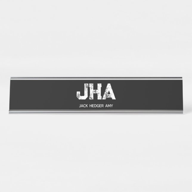 PORTE-NOM POUR BUREAU MINIMALIST WHITE THREE LETTER MONOGRAM NAME BLACK  (Devant)