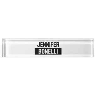 Porte-nom Pour Bureau Minimaliste Élégant Moderne Nom Simple Noir & Blan