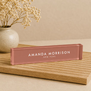 Porte-nom Pour Bureau Minimaliste Luxe Terracotta Rouille