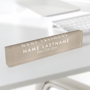Porte-nom Pour Bureau Minimaliste Neutre Tan Beige Moderne Élégant Simpl