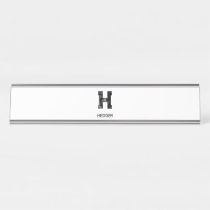 PORTE-NOM POUR BUREAU MINIMALISTE NOIR MONOGRAMME À UNE LETTRE NOM BLANC