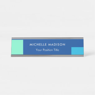 Porte-nom Pour Bureau Minimaliste tendance bleu moderne