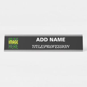 PORTE-NOM POUR BUREAU MODÈLE DE TEXTE D'IMAGE NOIRE SIMPLE ET MODERNE