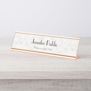 Porte-nom Pour Bureau Modèle élégant de marbre blanc d'or rose modern