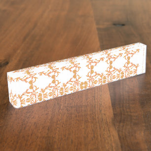 Porte-nom Pour Bureau Modèle floral symétrique avec motif orange