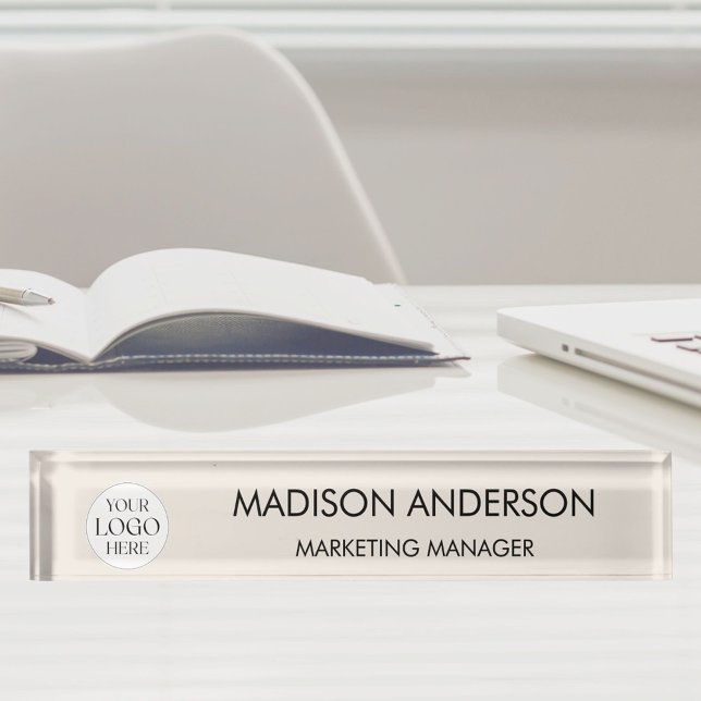 Porte-nom Pour Bureau Modèle moderne de logo d'entreprise avec nom perso (In situ)