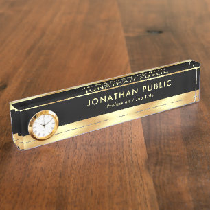 Porte-nom Pour Bureau Modèle Moderne Élégant Avec Horloge Luxe Et Glamou