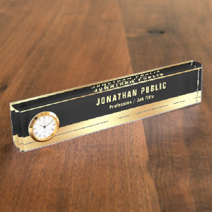Porte-nom Pour Bureau Modèle moderne Glamor Noir avec horloge
