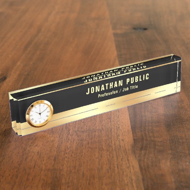 Porte-nom Pour Bureau Modèle moderne Glamor Noir avec horloge (Taille)