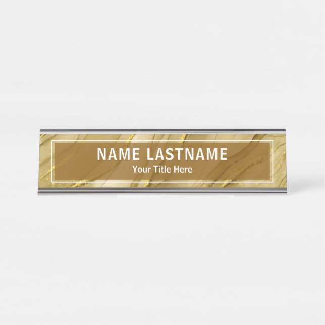 Porte-nom Pour Bureau Modern Gold Marble Sign for Business & Office Desk (Devant)