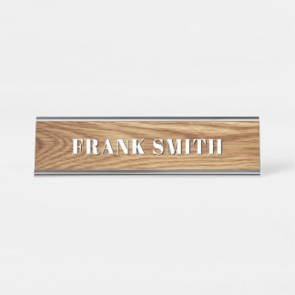 Porte-nom Pour Bureau Modern Name Oak Wood Photo