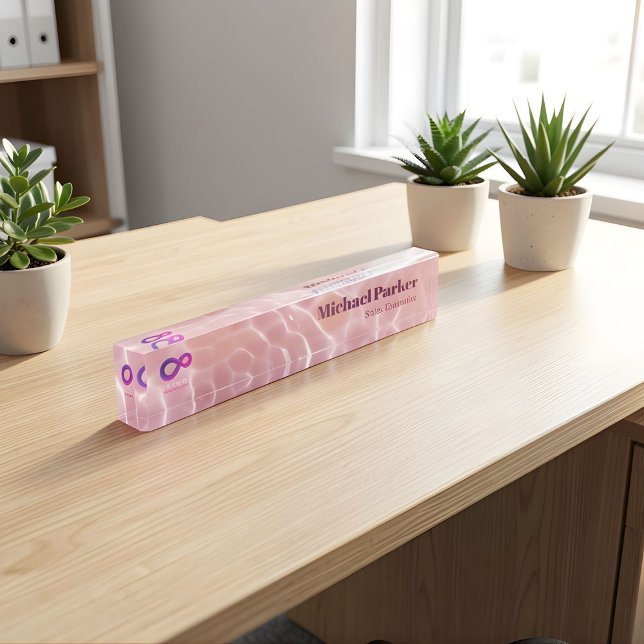Porte-nom Pour Bureau Modern Pink Water Ripple Custom Logo Office (Créateur téléchargé)