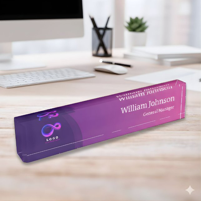 Porte-nom Pour Bureau Modern Purple Technology Custom Logo  (Créateur téléchargé)