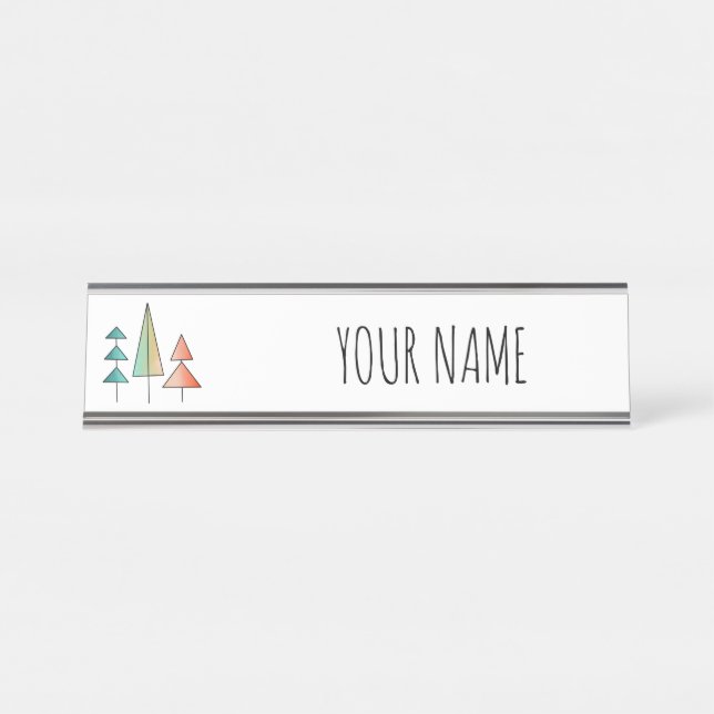 Porte-nom Pour Bureau moderne arc-en-ciel arbres roses sarcelle simple m (Devant)