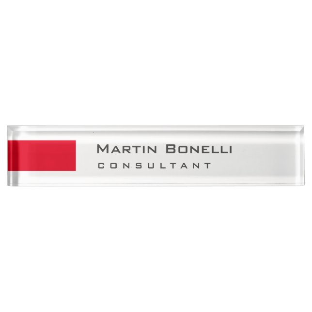 Porte-nom Pour Bureau Moderne Blanc Rouge Simple Consultant (Devant)