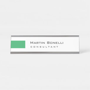 Porte-nom Pour Bureau Moderne Blanc Vert Simple Consultant