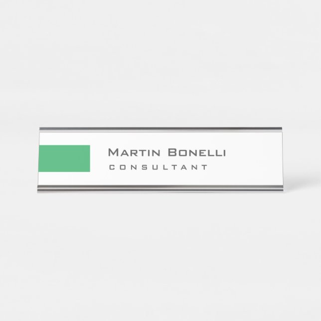Porte-nom Pour Bureau Moderne Blanc Vert Simple Consultant (Devant)