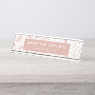 Porte-nom Pour Bureau Moderne Desert Blush & White Terrazzo Personnalisé