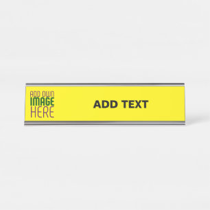 PORTE-NOM POUR BUREAU MODERNE ÉDITABLE SIMPLE JAUNE MODÈLE TEXTE IMAGE