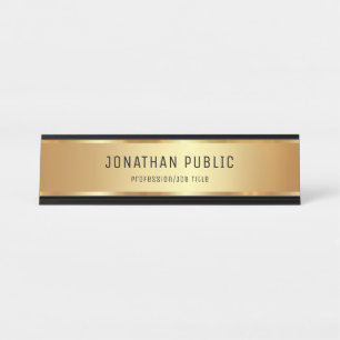 Porte-nom Pour Bureau Moderne Élégant Glamour Noir Et Or Luxe