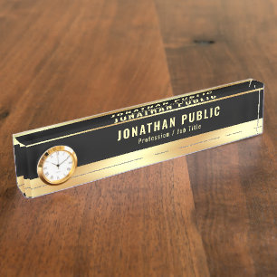 Porte-nom Pour Bureau Moderne Élégant Modèle Noir & Or Professionnel
