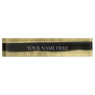 Porte-nom Pour Bureau Moderne Glamour Noir & Or Rayure Coup de Pinceau