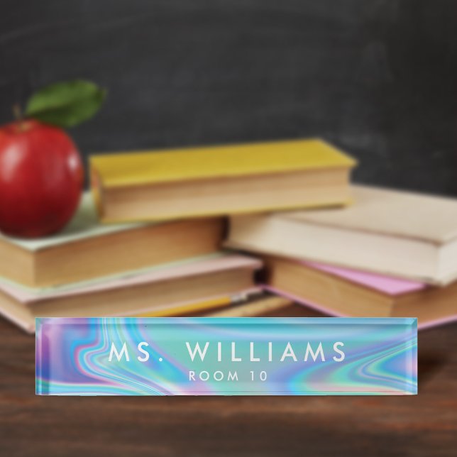 Porte-nom Pour Bureau Moderne + Joli Faux Iridescente Professeur (Créateur téléchargé)
