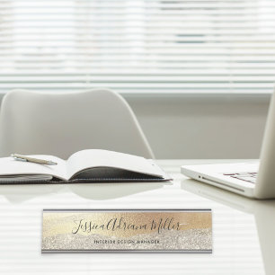 Porte-nom Pour Bureau Moderne Luxe Pailleté Diamant Doré Feuille Fausse