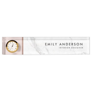 PORTE-NOM POUR BUREAU MODERNE MODERNE TEXTURE EN MARBRE D'OR ROSE ROSE R