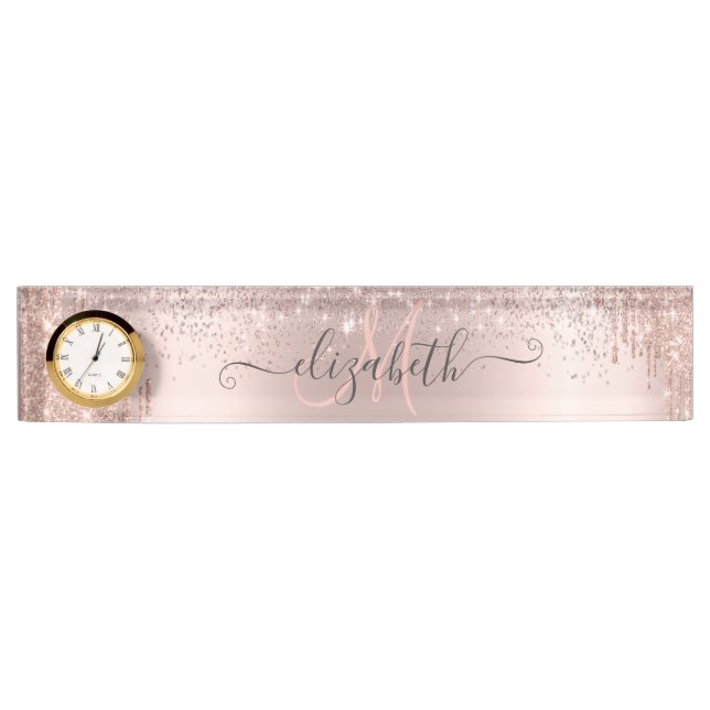 Porte-nom Pour Bureau Moderne Monogramme Pailleté avec Gouttes de Rose D (Devant)