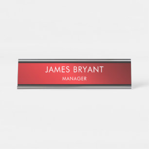Porte-nom Pour Bureau Moderne Rouge Et Noir Verre - Ajouter Logo, Nom, T