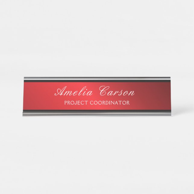 Porte-nom Pour Bureau Moderne Rouge Et Noir Vitré - Ajouter Logo, Nom, T (Devant)
