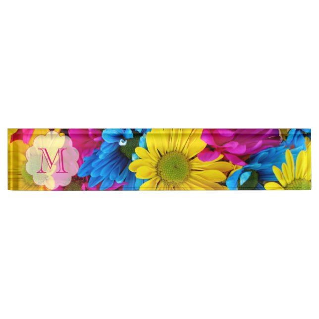 Porte-nom Pour Bureau Monogram rose Bureau Nom Plate marguerite Mariage (Devant)