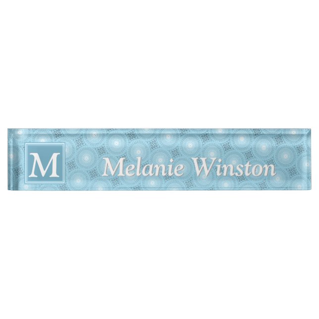 Porte-nom Pour Bureau Monogramme ange bleu cercles motif (Devant)