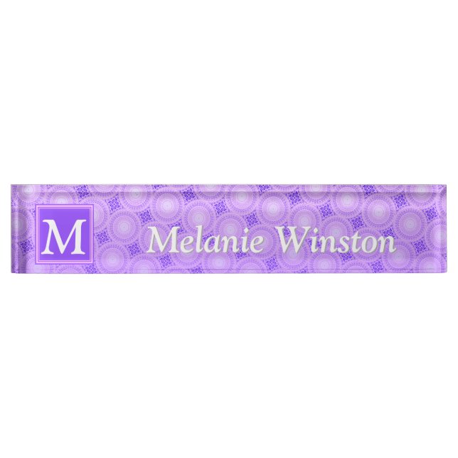 Porte-nom Pour Bureau Monogramme cercles violets motif (Devant)