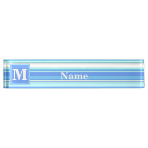 Porte-nom Pour Bureau Monogramme ciel bandes bleues