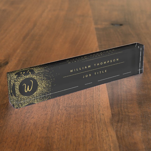 Porte-nom Pour Bureau Monogramme de cadre Parties scintillant or et noir (Taille)