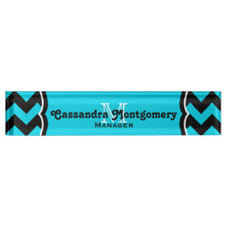 Porte-nom Pour Bureau monogramme de chevron turquoise classe
