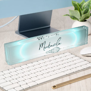 Porte-nom Pour Bureau Monogramme de lumière de néon bleu mystérieux de m