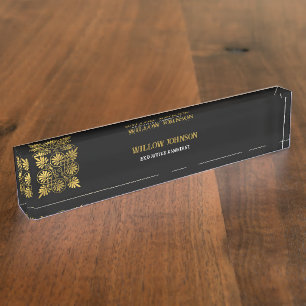 Porte-nom Pour Bureau Monogramme de méandre grec antique noir or