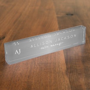 Porte-nom Pour Bureau monogramme de nom commercial métallique en acier g
