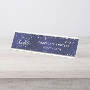 Porte-nom Pour Bureau Monogramme de parties scintillant bleue profession