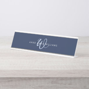 Porte-nom Pour Bureau Monogramme de style moderne bleu marine